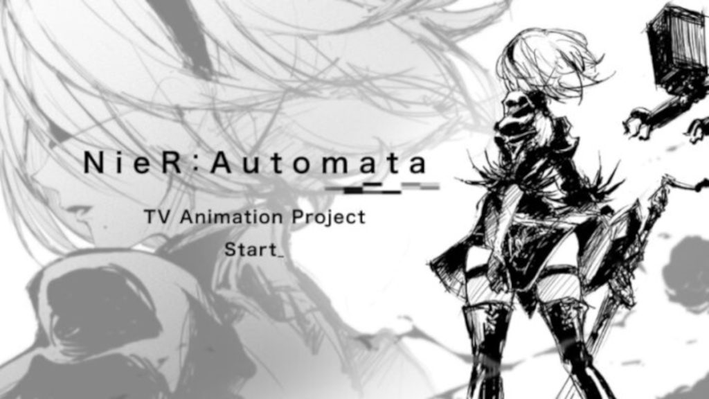 The NieR: Automata TV animation project has started, and 2B together with her Pod companion are looking on.