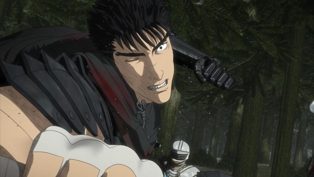 Berserk A fight scene where Guts is teaching his enemies a lesson.
