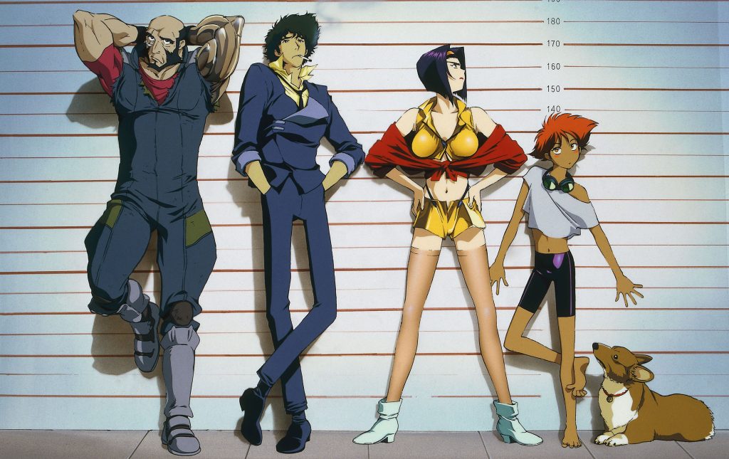 Cowboy Bebop A mugshot image of the Cowboy Bebop crew acting blase.