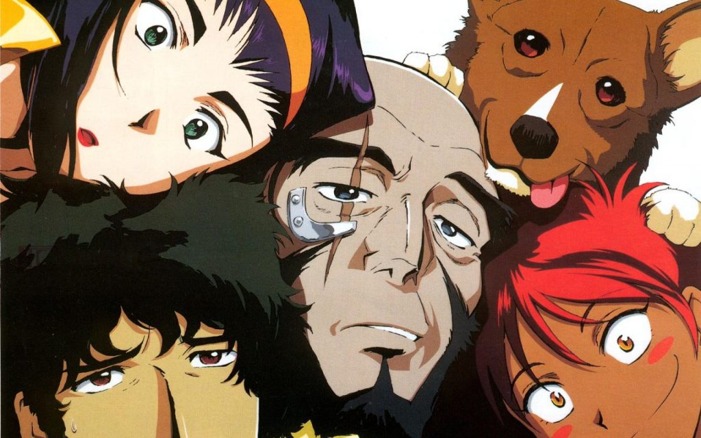 Cowboy Bebop 90s anime cast A close-up image of the Cowboy Bebop anime crew.