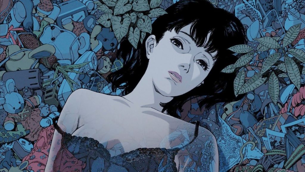 Perfect Blue Mima from the Perfect Blue anime movie is lying down on an assortment of items.