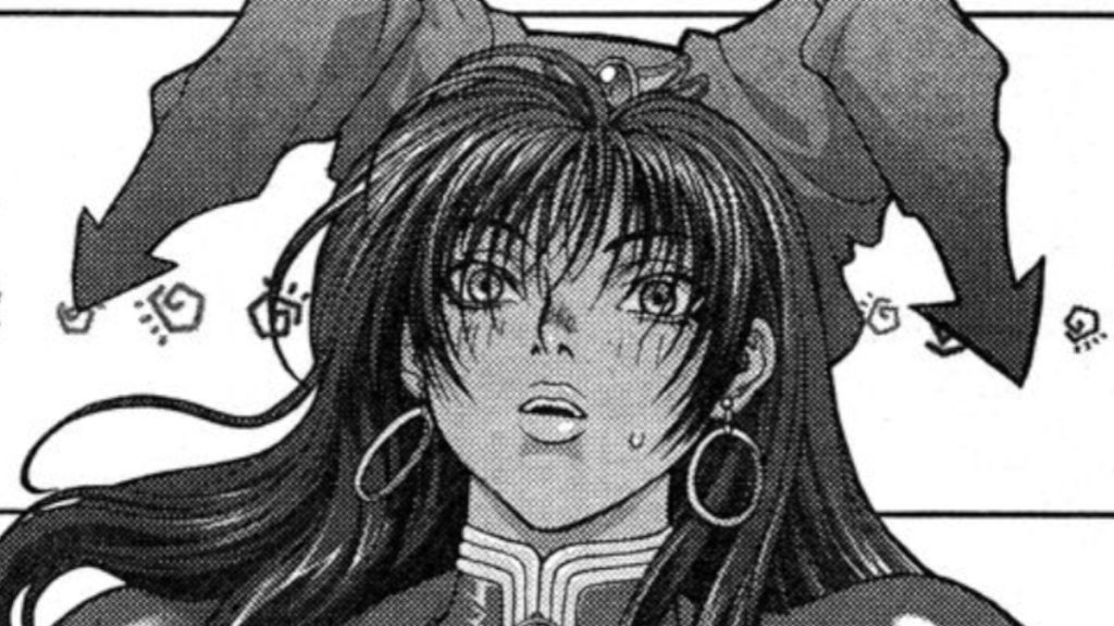 Porno Dianno from the Bastard!! manga has a surprised look on her face. 