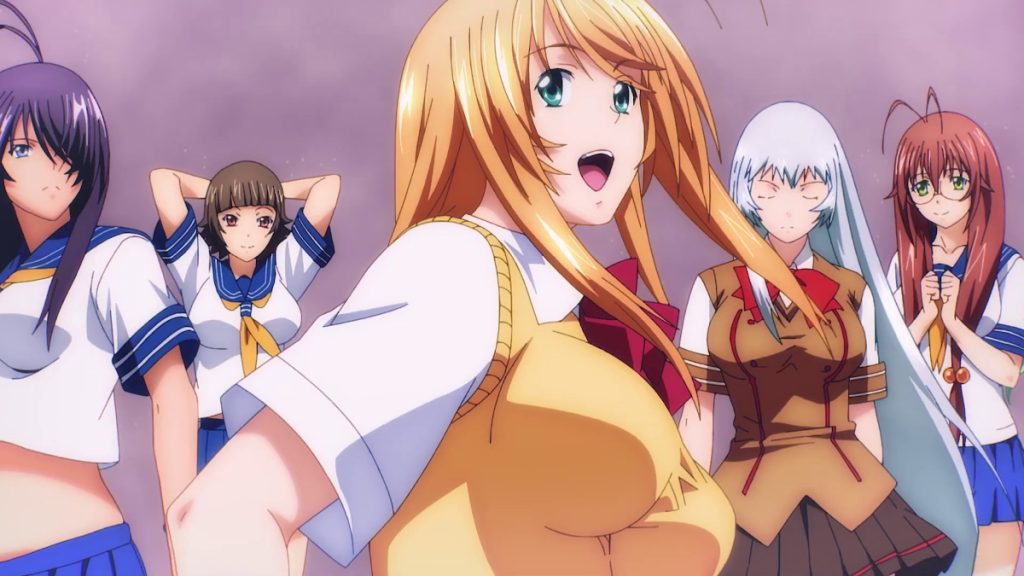 Guan Yu Unchou, Hakufu Sonsaku, and Shiryuu Chou'un stand side-by-side with the other girls from Shin Ikki Tousen.