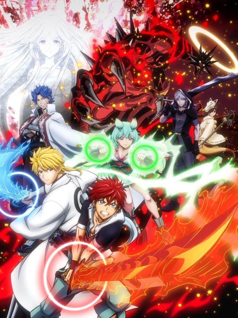 Key visual of the Orient TV anime series showing Musashi, Kojiro Kanemaki, Hattori Tsugumi, Naoto Takeda, Inukai Shiro, Nanao Inusaka, and Obsidian Goddess.