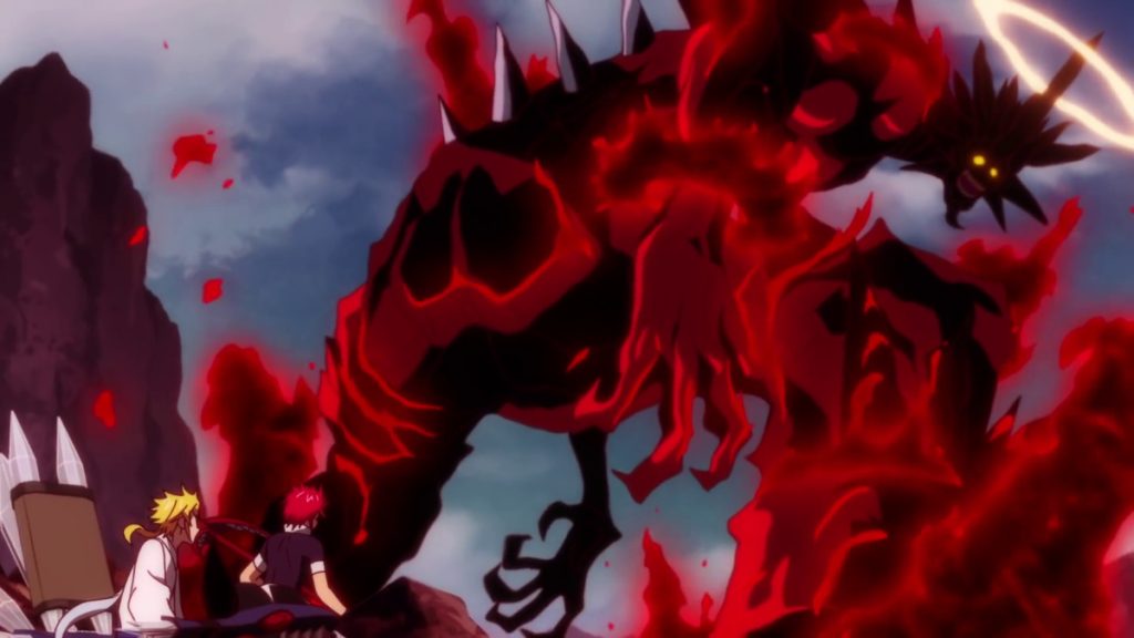 Musashi and Kojiro Kanemaki face off against a massive demon in Orient.
