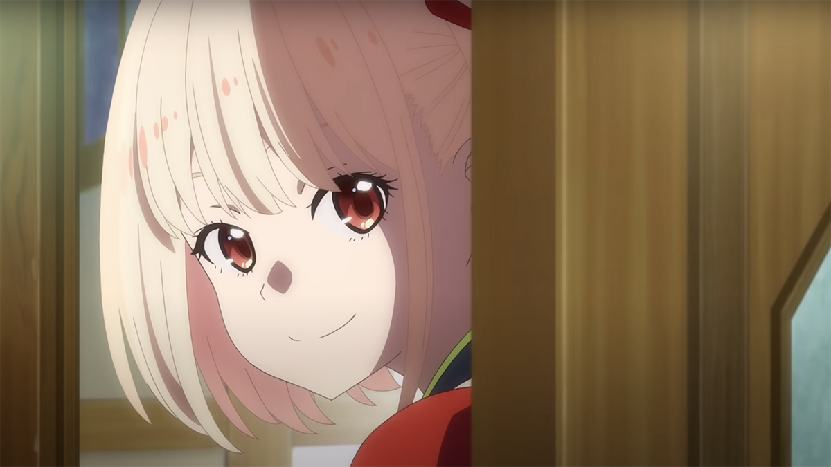 anime character, Nishikigi looks past a door