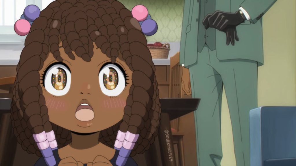 Artist drawing of Anya from Spy x Family as black