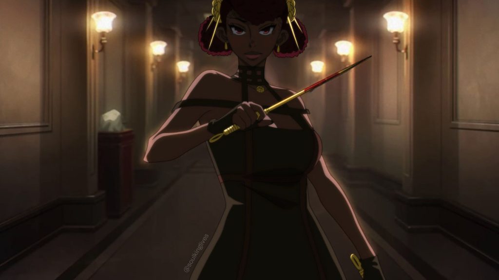 Artist drawing of Yor Forger from Spy x Family as black