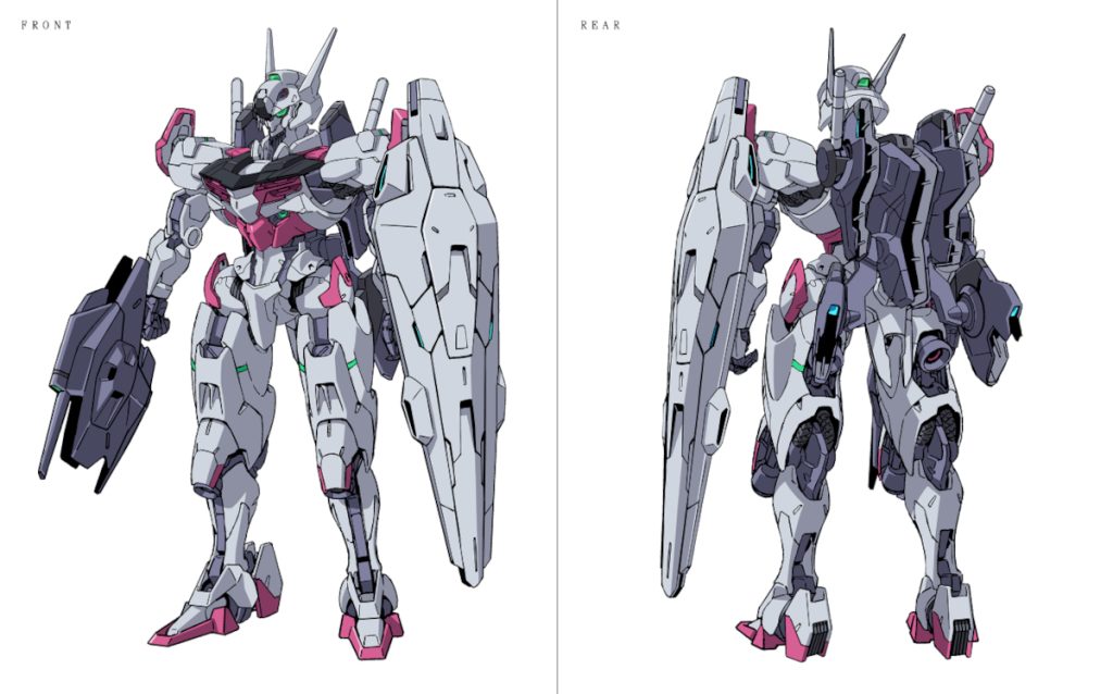 Front and rear mechanical design of Gundam Ifrith from Mobile Suit Gundam: The Witch From Mercury.