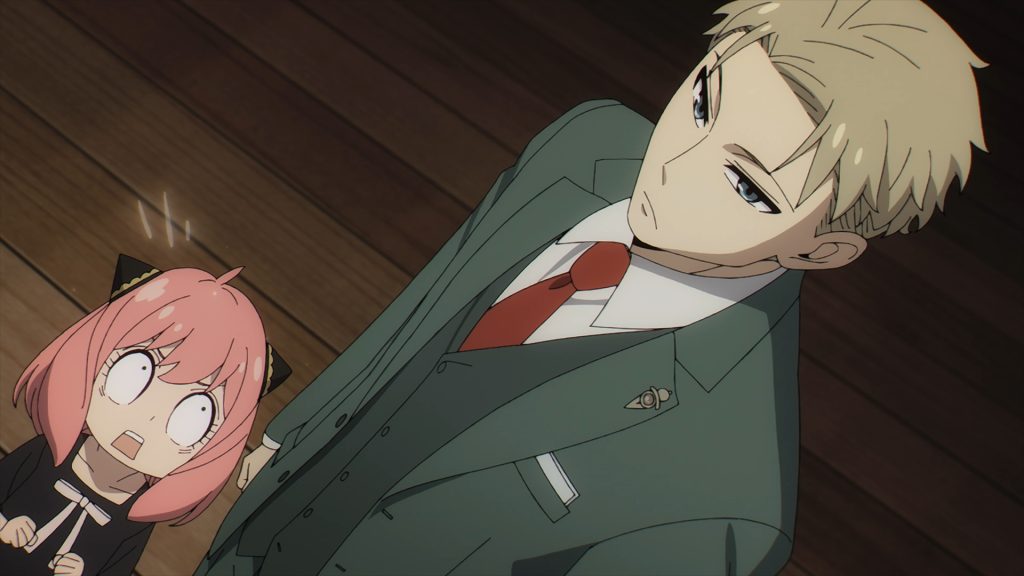 A scene from Spy x Family showing Anya shocked at Loid.