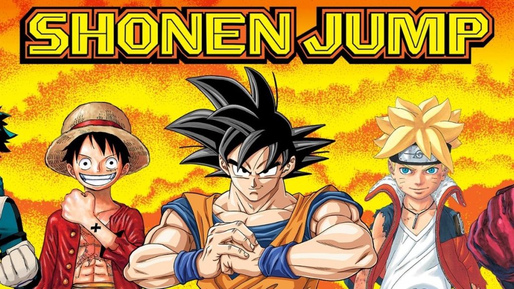 Shonen jump promotional image featuring Goku, Luffy and boruto.