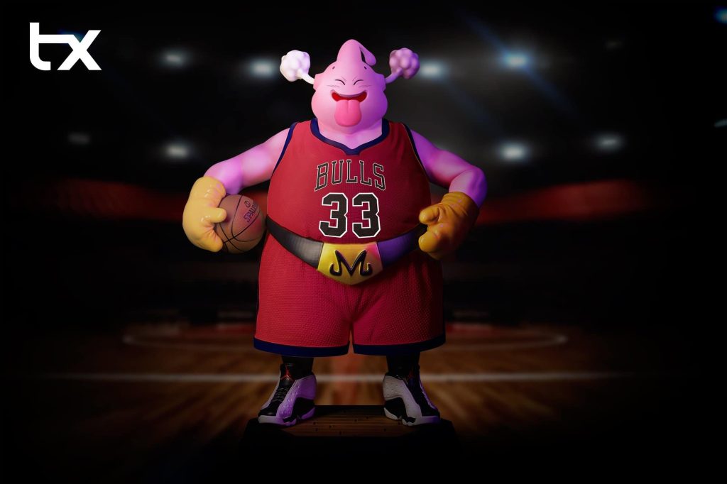 a figure of Buu from Dragon Ball in Chicago Bulls gear