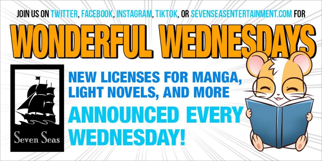 Promotional imagery for Seven Seas Entertainments' Wonderful Wednesdays — an announcement of new licensed manga and light novels.