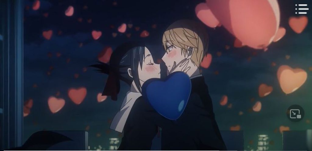 Kaguya and Shirogane kiss