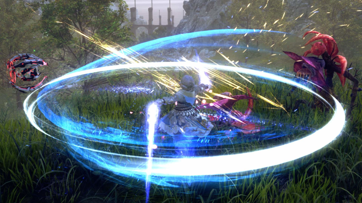 D.U.M.A. and Laeticia engage enemies in a battle skirmish in STAR OCEAN THE DIVINE FORCE.