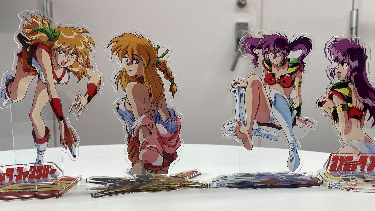 Acrylic stands of Rim and Saya from Cosmic Fantasy.