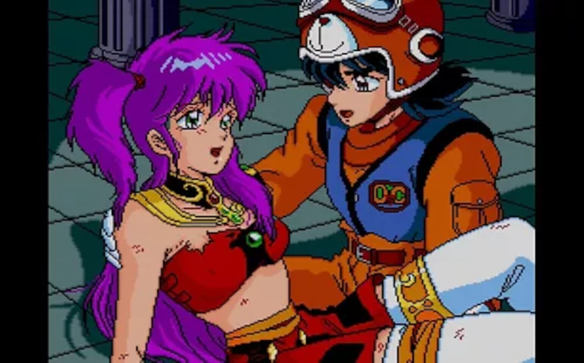 Saya and Yuu in an in-game scene from Cosmic Fantasy.