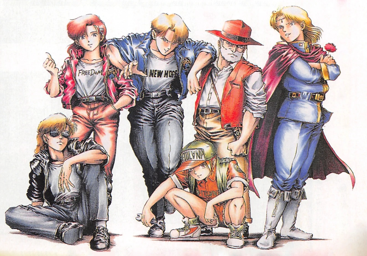 Iceman, Beltiana Divine, Jeeno Limrustedt, Alteeno Trudy, Romu Schneider, and Olisis R. Gladebaran as they appear in the Batsugun key art visual.
