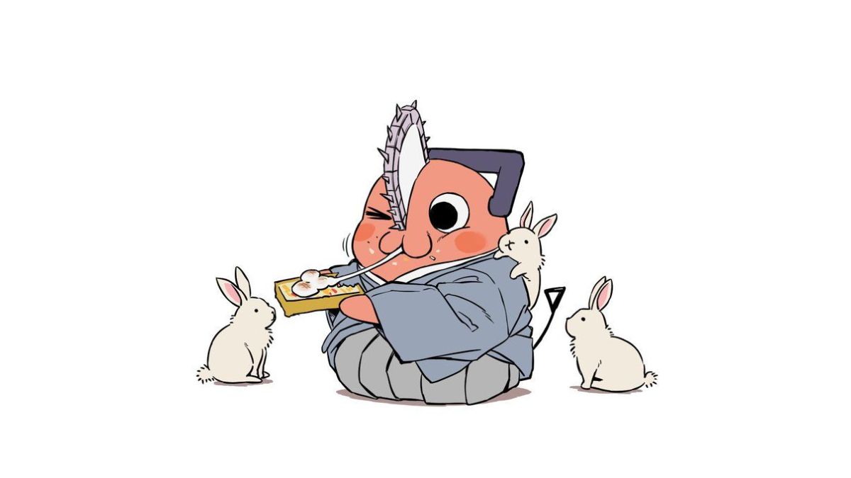 Chainsaw Man comemora o Ano Novo com Pochita comendo mochi com alguns coelhos!